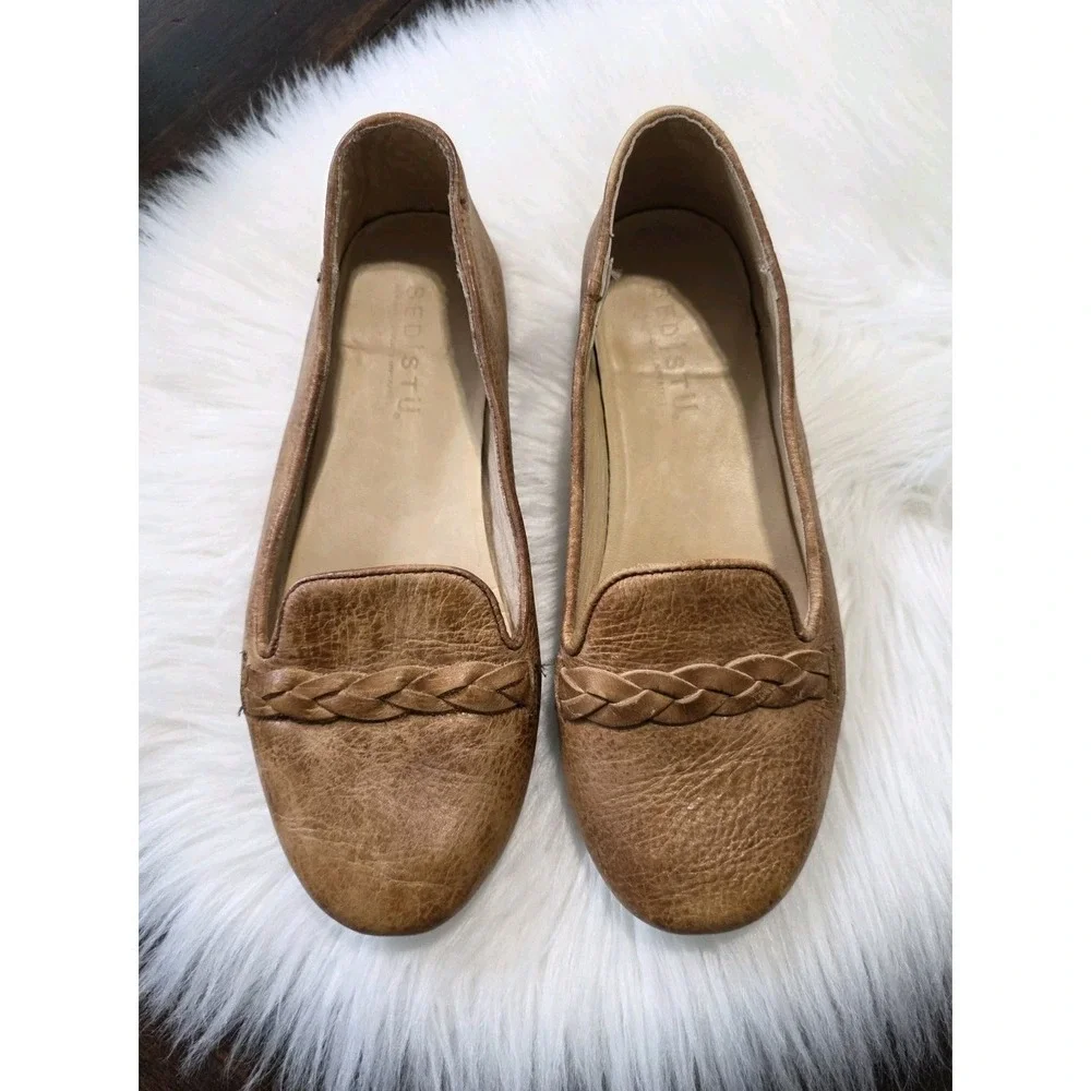 Bed Stu Brown Ballet Flats Braided Leather Slip On Boho Women's Size 7.5